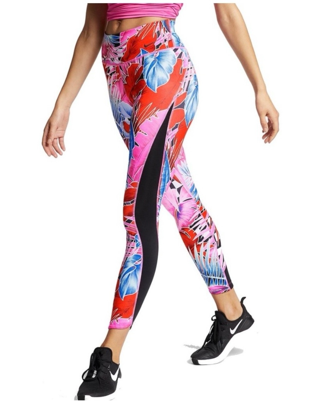 Nike Floral High-Rise Leggings in Pink, Red, Blue & Black